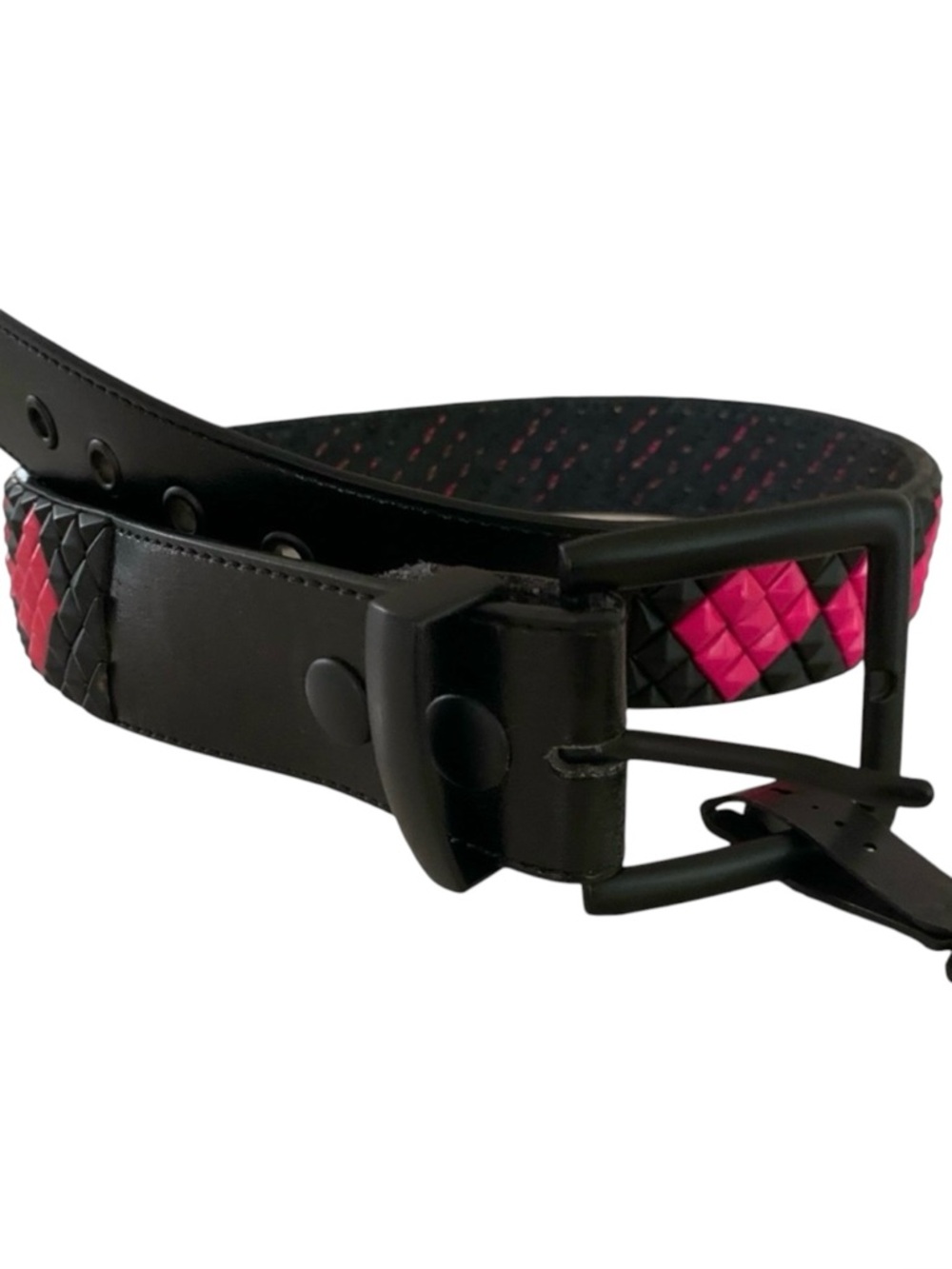 Vintage Y2K Checkered Studded Belt Size 32 Black & Pink Skater Punk Rock